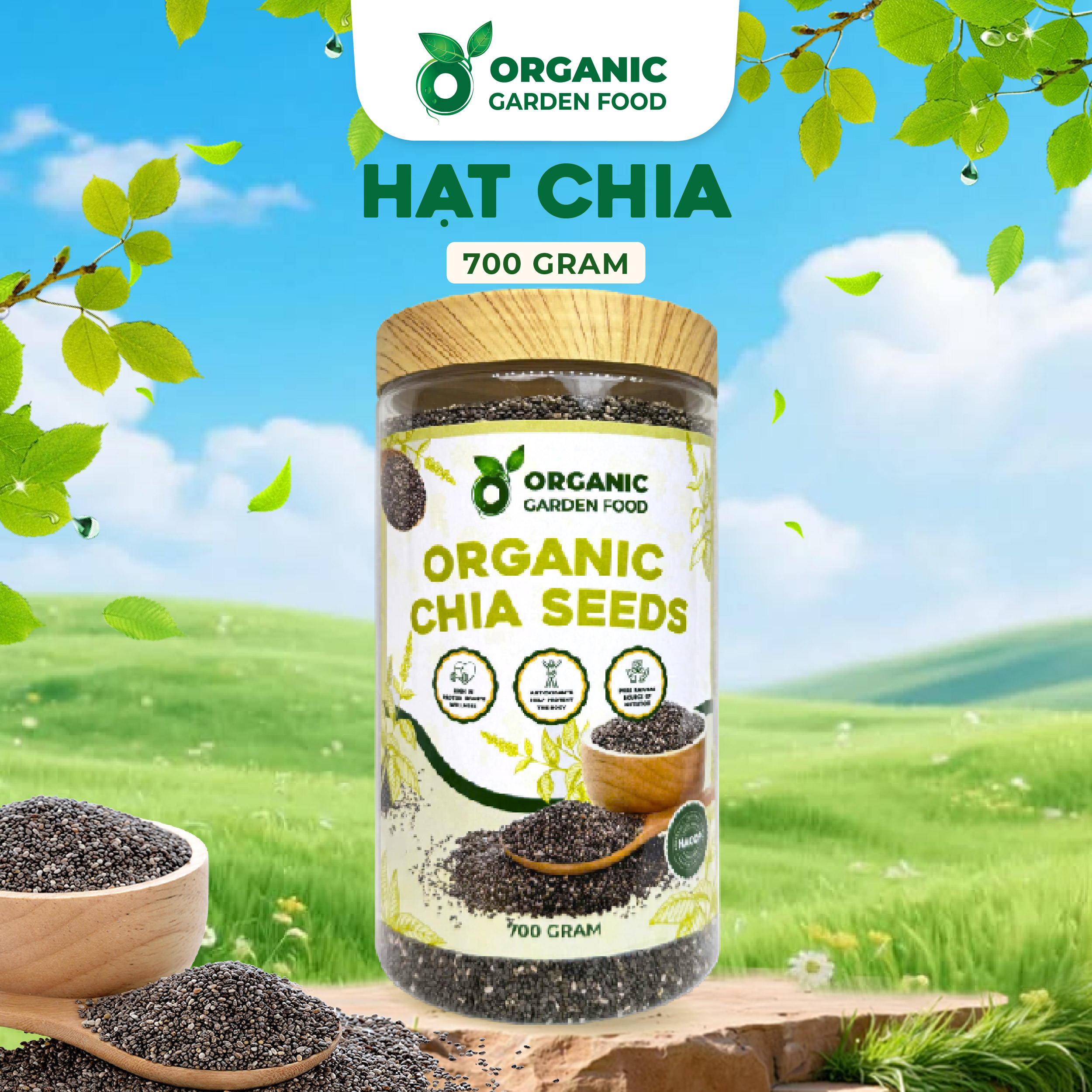 Hạt Chia Ấn Độ Organic Garden Food - thực phẩm giàu Omega-3 và chất xơ